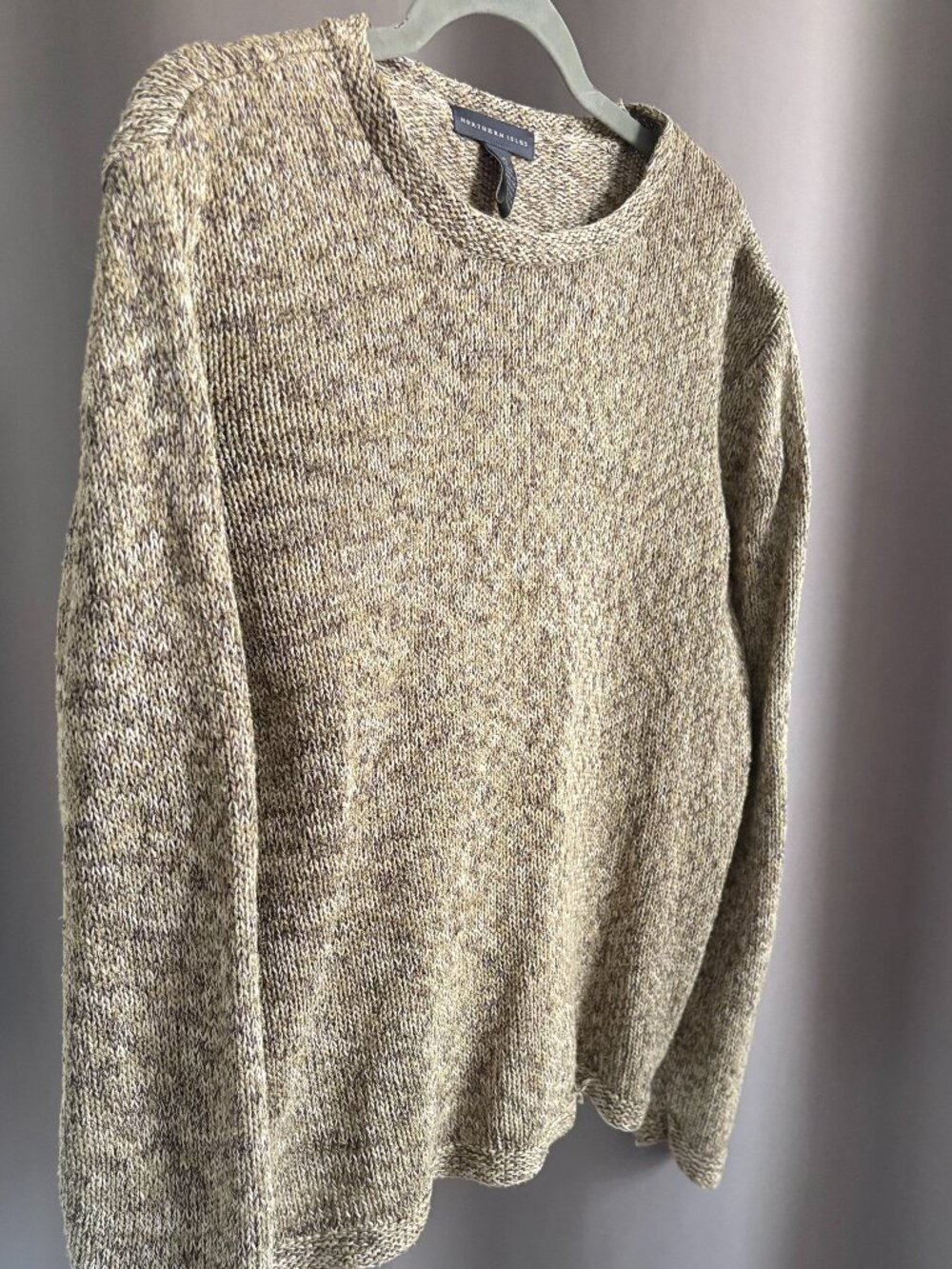 Northern Isles Womens Marled Knit Crewneck Long Sleeve Pullover Sweater Tan L